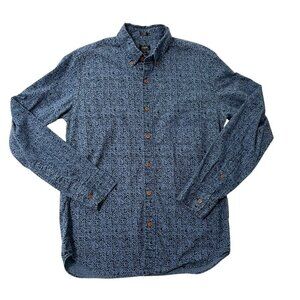 J Crew Ikat Geometric Abstract Long Sleeve Button Down Shirt Blue size Medium
